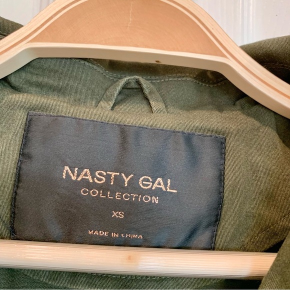 ☘️ Olive Green Twill Battalia Tulip Hem Utility Military Blazer Jacket - Picture 7 of 7